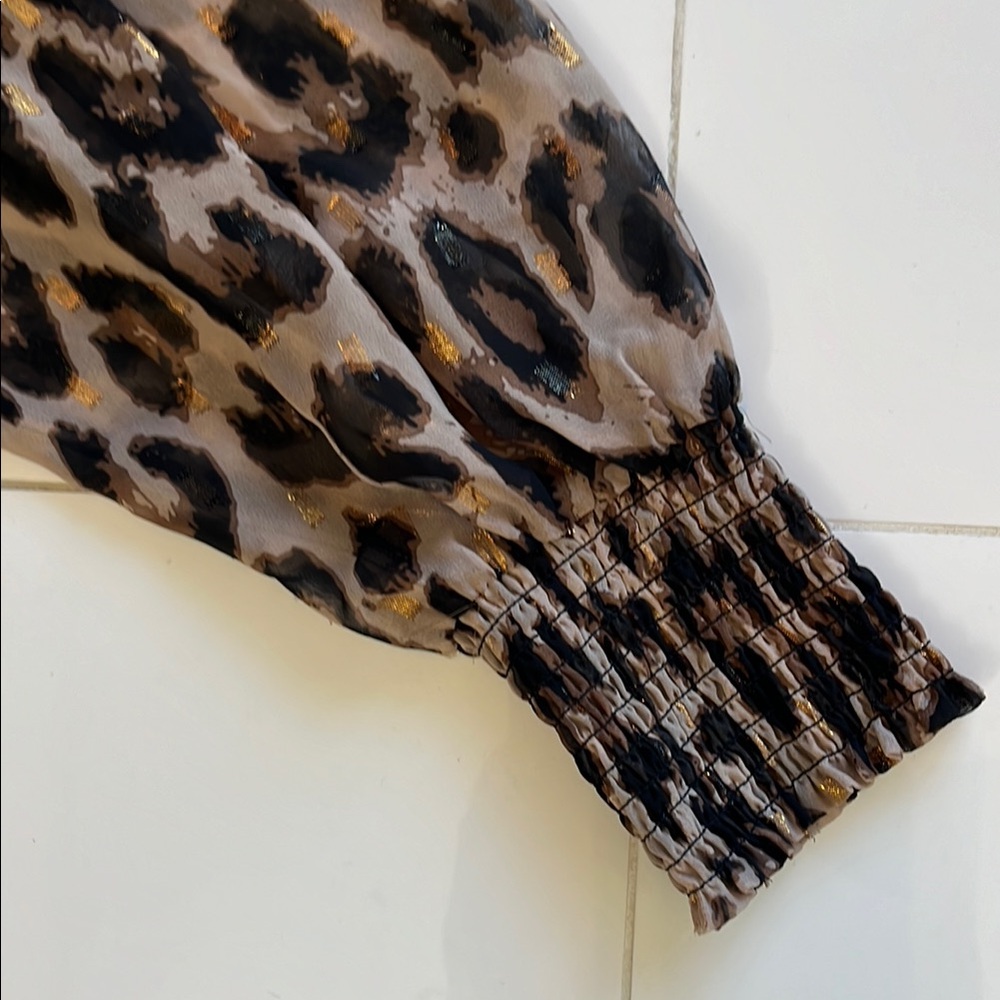 T Tahari Collared Tiered Midi Dress Animal Print Long Sleeve - Picture 5 of 14